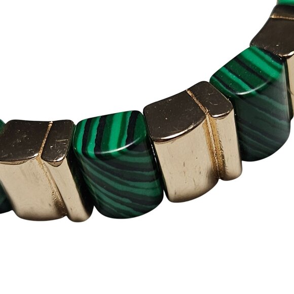 Boho Chic Gold Green Malachite Stretch Bracelet Geometric Design Fashion Jewelry - Picture 3 of 4